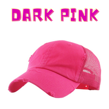 Load image into Gallery viewer, Dark Pink mesh back baseball hat with snapback closure. 