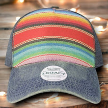 Load image into Gallery viewer, Poncho Stripes structured trucker hat with navy mesh