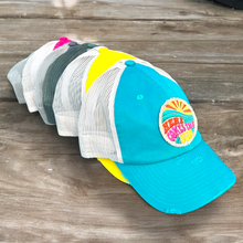 Load image into Gallery viewer, NEW Here Comes the Sun Embroidered Patch Trucker Hat - CUSTOM Hat Colors