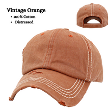 Load image into Gallery viewer, Vintage Orange 100% cotton distressed cap with white stitching