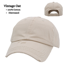 Load image into Gallery viewer, Vintage Oat 100% cotton distressed cap with white stitching