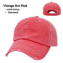 Load image into Gallery viewer, Vintage Hot Pink 100% cotton distressed cap with white stitching