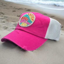 Load image into Gallery viewer, NEW Here Comes the Sun Embroidered Patch Trucker Hat - CUSTOM Hat Colors