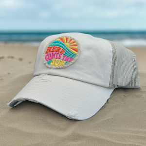 NEW Here Comes the Sun Embroidered Patch Trucker Hat - CUSTOM Hat Colors