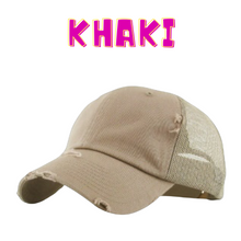 Load image into Gallery viewer, Dark khaki mesh back baseball hat with snapback closure. 