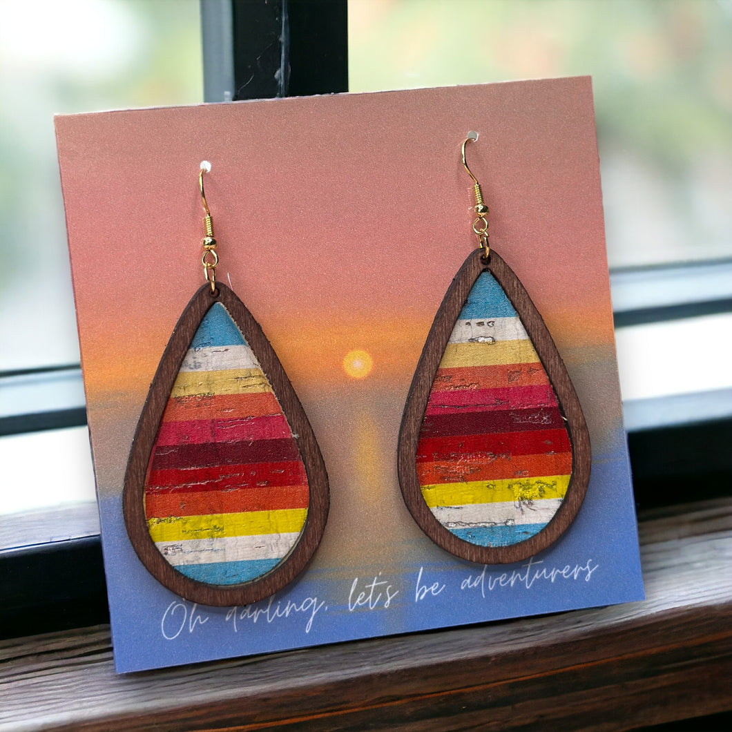 Vibrant Colors Wood Teardrop Earrings