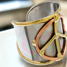 Load image into Gallery viewer, Peace sign - Mixed Metal Cuff Ring