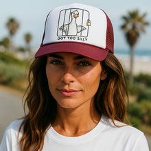 Load image into Gallery viewer, Got Too Silly, Silly Goose, Maroon and White Trucker Hat