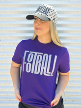Load image into Gallery viewer, August Owl black and white polka dot snapback cap with Gameday puff embroidery worn by a woman in a purple shirt