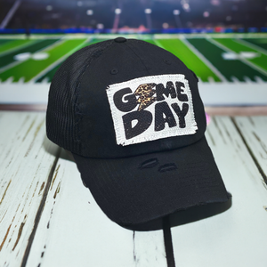 Black Game Day Raggy Patch Snapback Trucker Hat, Free Shipping