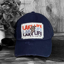 Load image into Gallery viewer, Lake Life Patch Hat, Distress Navy Blue Mesh Baseball Hat