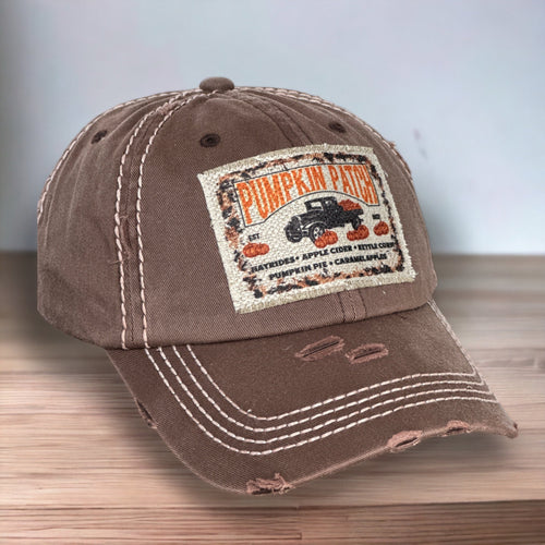 Vintage Washed Patch Hat / Pumpkin Patch Beige Patch / 9 Hat Color Choices