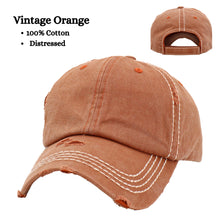 Load image into Gallery viewer, Vintage distressed orange dad hat with velcro closure and white stitching.