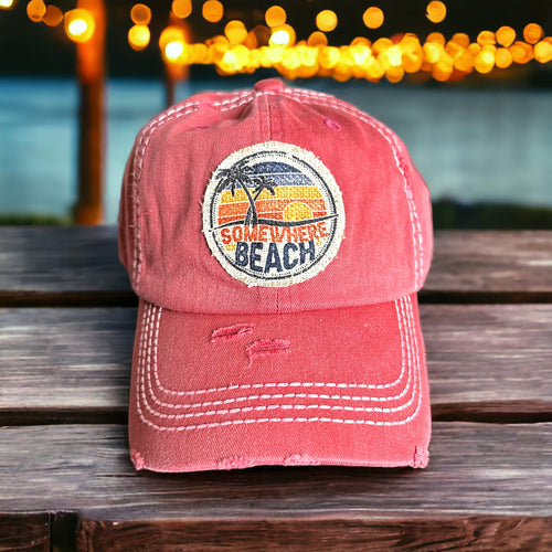 Vintage Hot Pink Somewhere on a Beach Patch Hat.