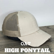 Load image into Gallery viewer, Gray and White High Ponytail Mesh Hat / Drinks Well With Others / Patch Hat / Sassy Hat / Girl Weekend Hat