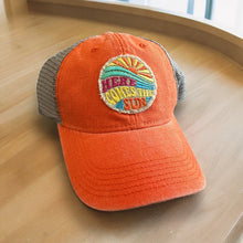 Load image into Gallery viewer, Orange, Here Comes the Sun Embroidered Patch, Orange/Khaki Mesh Patch Hat, Summer Cap