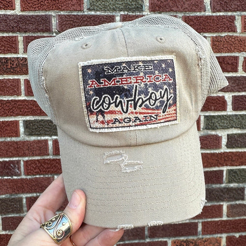 Make America Cowboy Again Patch Hat, Low Profile Trucker Hat - Choose Your Hat Color
