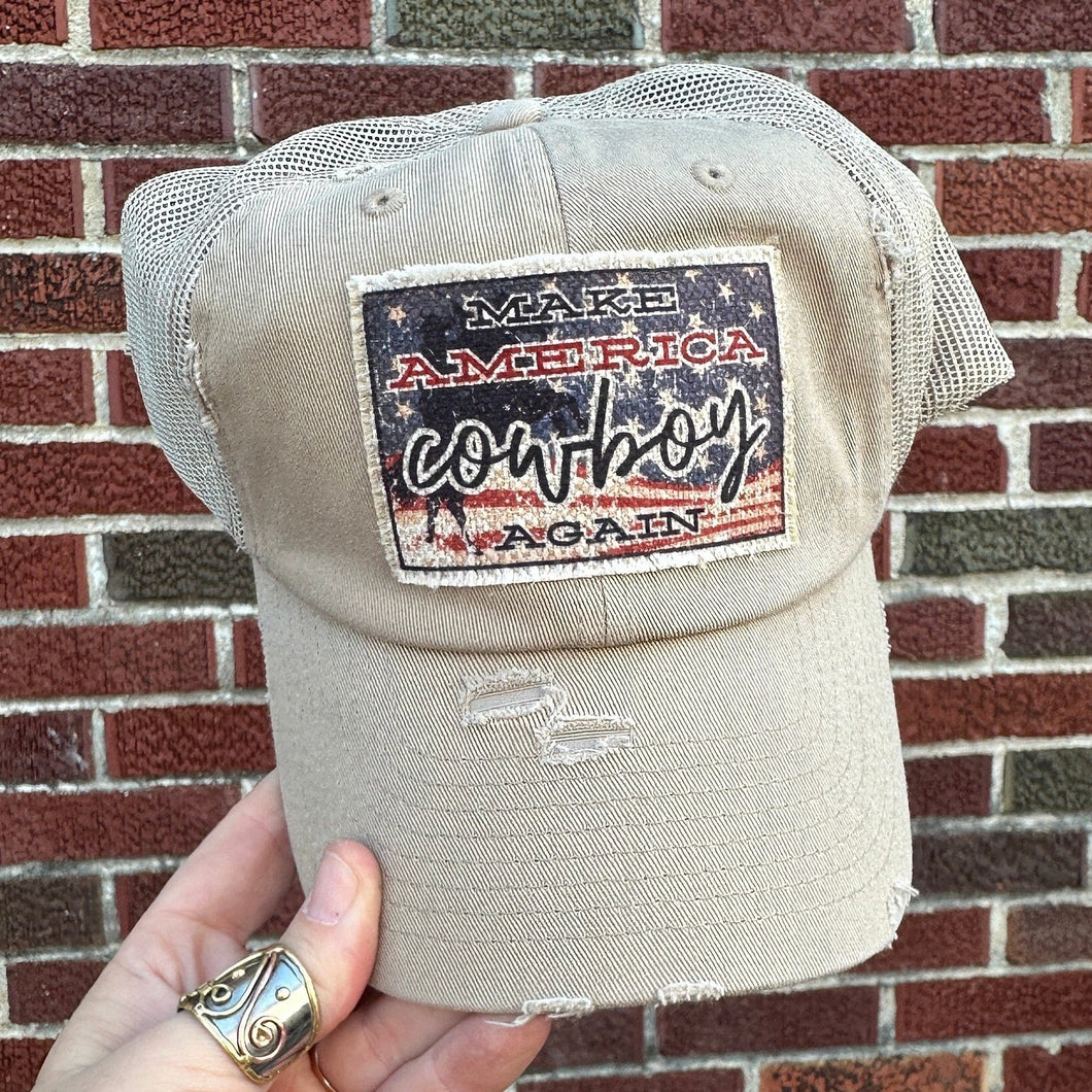 Make America Cowboy Again Patch Hat, Low Profile Trucker Hat - Choose Your Hat Color