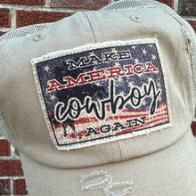 Load image into Gallery viewer, Make America Cowboy Again Patch Hat, Low Profile Trucker Hat - Choose Your Hat Color