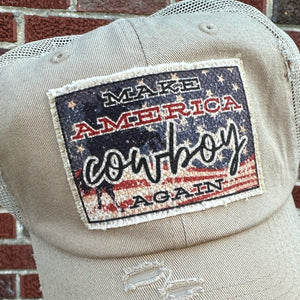 Make America Cowboy Again Patch Hat, Low Profile Trucker Hat - Choose Your Hat Color