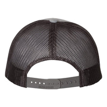 Load image into Gallery viewer, Back view of Richardson Lowpro 115 heather gray and black mesh trucker hat