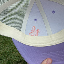 Load image into Gallery viewer, Lilac Embroidered Cowboy Richardson Low-Pro 115 Trucker hat. Embroidery is pink