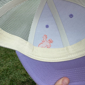 Lilac Embroidered Cowboy Richardson Low-Pro 115 Trucker hat. Embroidery is pink