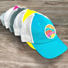 Load image into Gallery viewer, Yellow, Here Comes the Sun, Embroidered Patch Trucker Hat - Choose Your Hat Color