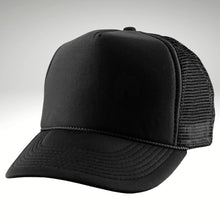 Load image into Gallery viewer, Black Trucker Hat, Take a Hike Print, High Profile Rope Trucker Hat, Sassy Trucker Hat