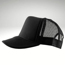 Load image into Gallery viewer, Black Trucker Hat, Take a Hike Print, High Profile Rope Trucker Hat, Sassy Trucker Hat