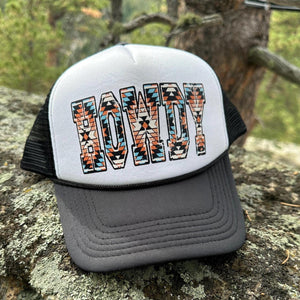 Howdy Trucker Hat, High Profile, Black and White Retro Hat, Sassy Cowgirl, Western Woman Hat, Southwest Design