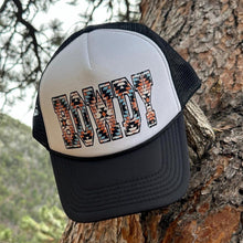 Load image into Gallery viewer, Howdy Trucker Hat, High Profile, Black and White Retro Hat, Sassy Cowgirl, Western Woman Hat, Southwest Design