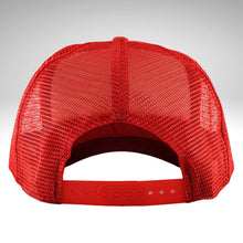 Load image into Gallery viewer, Red Merry and Bright High Profile Rope Trucker Hat, Christmas Rope Trucker Hat, Sparkly Holiday Hat, Fun Christmas Print