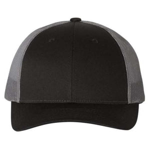 Embroidered Cowboy Trucker Hat, Richardson LOW PRO 115, Black and Charcoal Gray Mesh, Tone on Tone, Unisex