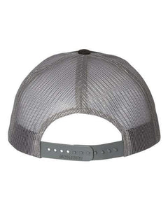 Back view of Richardson Lowpro 115 heather gray and black mesh trucker hat