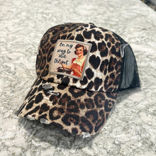Load image into Gallery viewer, Leopard Print, On My Way To Stir the Pot, Vintage Inspired Patch Hat, Statement Trucker Hat, Sassy Hat, Play on Words