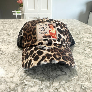 Leopard Print, On My Way To Stir the Pot, Vintage Inspired Patch Hat, Statement Trucker Hat, Sassy Hat, Play on Words