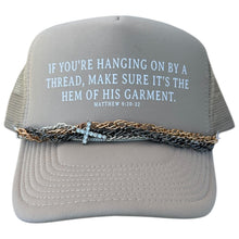 Load image into Gallery viewer, Tan Trucker Hat, Hem of His Garment, Hat Chain, Matthew 9:20-22 Christian Hat
