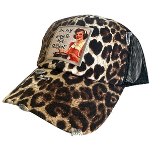 Leopard Print, On My Way To Stir the Pot, Vintage Inspired Patch Hat, Statement Trucker Hat, Sassy Hat, Play on Words