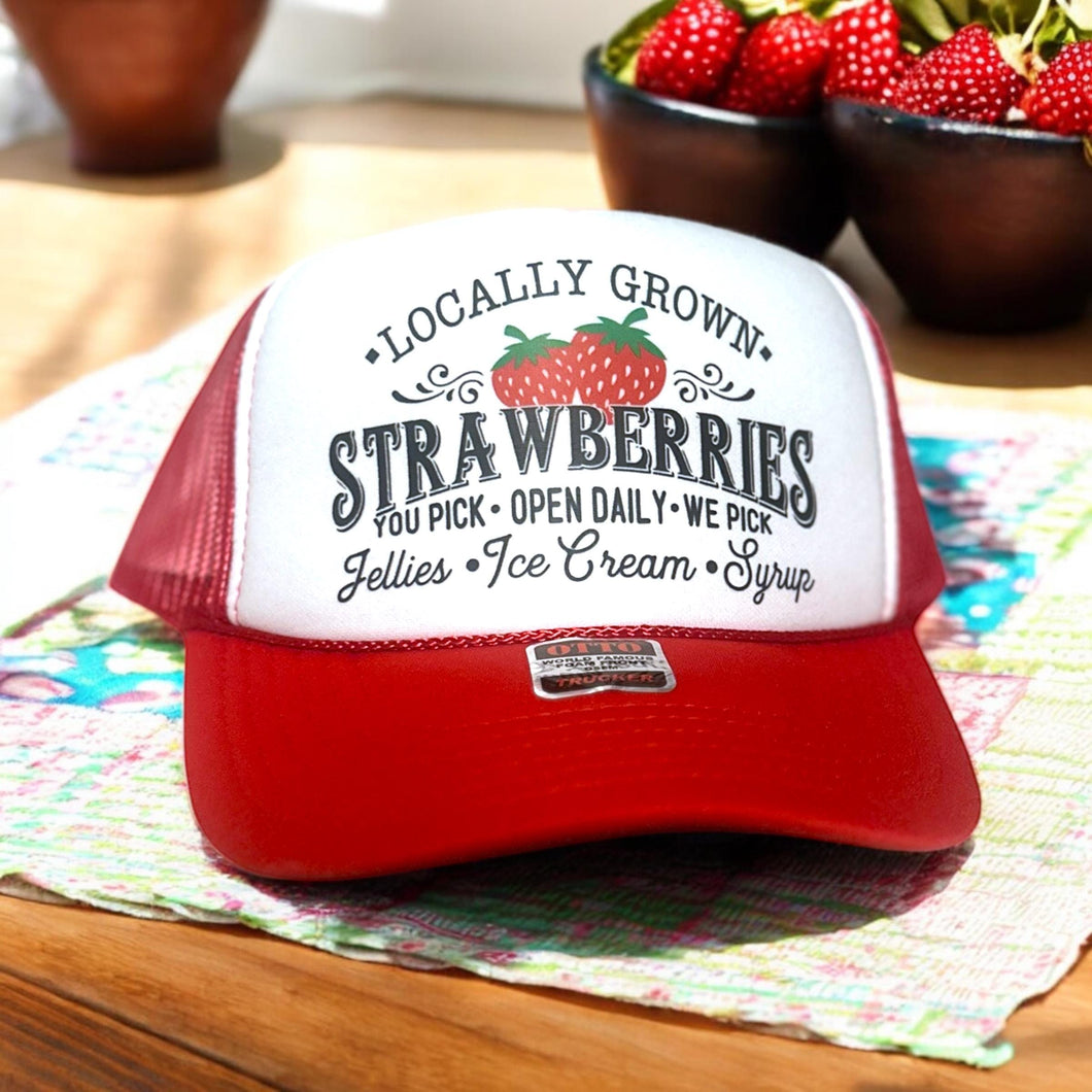 Locally Grown Strawberries Retro Trucker Hat, Red