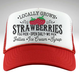 Locally Grown Strawberries Retro Trucker Hat, Red