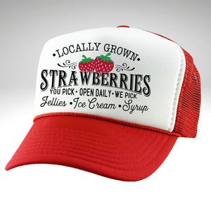 Locally Grown Strawberries Retro Trucker Hat, Red