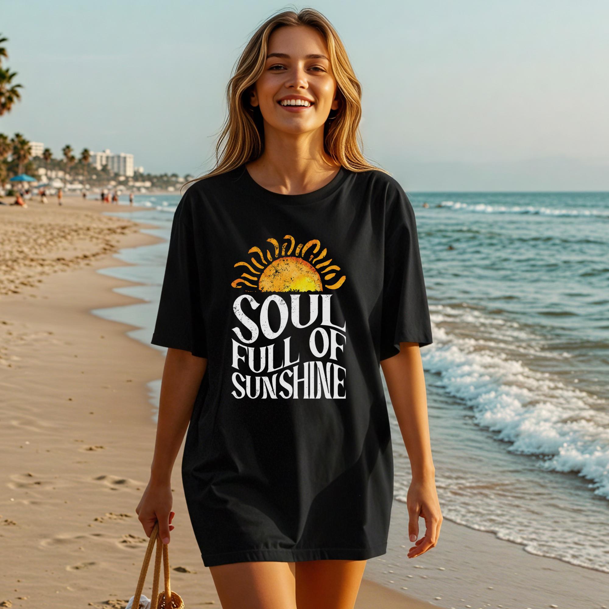 ★FULL OF SSUN★FULL OF SSUN Cinema T-shirts★White_Black★ Soul Full of Sunshine, Black or White T-Shirt, Happy Summer