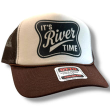 Load image into Gallery viewer, River Time Trucker Hat Brown and Tan Mesh Snapback Hat for Boating Fishing River Days Outdoor Adventures Men and Women, Summer and Fall Cap
