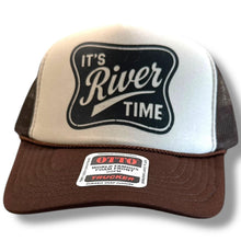 Load image into Gallery viewer, River Time Trucker Hat Brown and Tan Mesh Snapback Hat for Boating Fishing River Days Outdoor Adventures Men and Women, Summer and Fall Cap