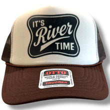 Load image into Gallery viewer, River Time Trucker Hat Brown and Tan Mesh Snapback Hat for Boating Fishing River Days Outdoor Adventures Men and Women, Summer and Fall Cap
