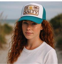 Load image into Gallery viewer, Be Salty Trucker Hat: Teal &amp; White Christian Faith Vacation Cap