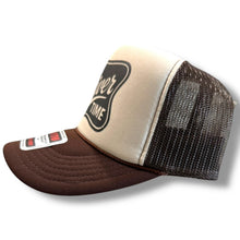 Load image into Gallery viewer, River Time Trucker Hat Brown and Tan Mesh Snapback Hat for Boating Fishing River Days Outdoor Adventures Men and Women, Summer and Fall Cap
