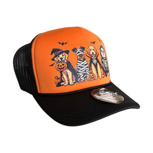 Halloween Dog Trucker Hat: Spooky Season Orange & Black Puppy Cap