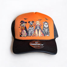 Load image into Gallery viewer, Halloween Dog Trucker Hat: Spooky Season Orange &amp; Black Puppy Cap